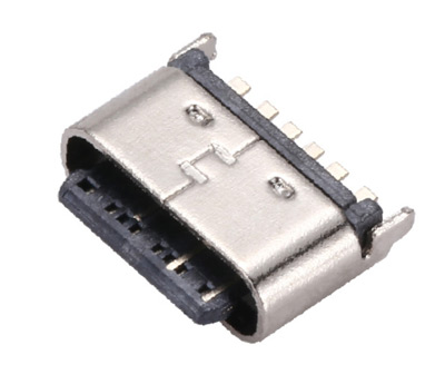 USB连接器TYPE-C母座6P直立式180度两脚插6PIN短体直插母头高5.0